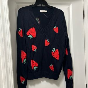 Loft Strawberry Embroidered Sweater 🍓 NWT